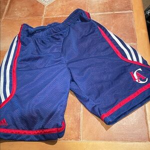 Adidas Navy Mesh Shorts with Red and White Stripes